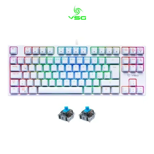 TECLADO GAMER VSG ALNITAK QWERTY KAILH AZUL ESPAÑOL LATINOAMÉRICA COLOR BLANCO CON LUZ RGB